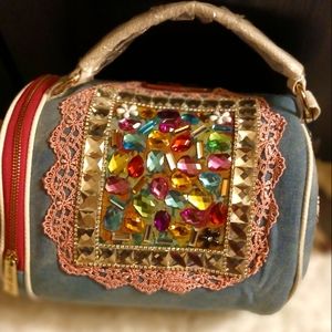 Denim Bejeweled small duffle purse